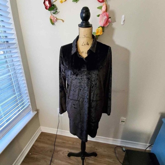 Shimera Black Velvet Dress Long Sleeve Pockets Casual Comfy Party Size Small - Picture 5 of 7
